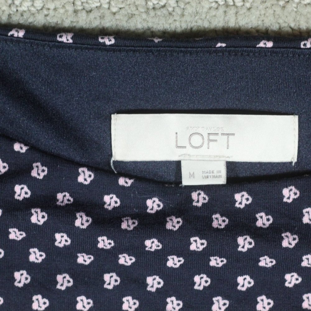 Loft Size M Navy Blue and Pink Knit Flutter Sleeve Blouson Flowy Midi Dress - Picture 4 of 6